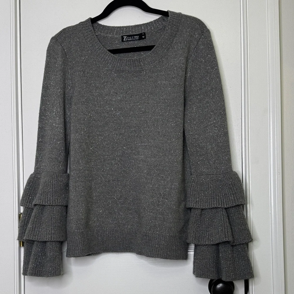 💫 NY&C 7th Avenue Grey Metallic Ruffle Sleeve Sweater - Picture 3 of 7